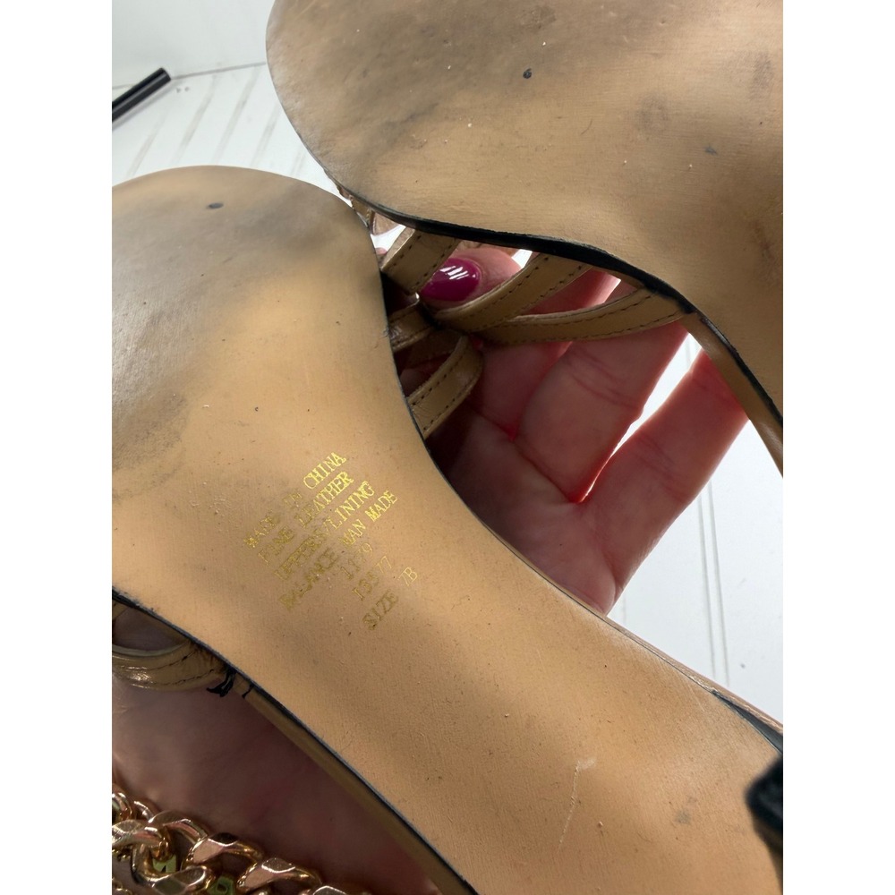 Newport News Vintage Y2K Beige Strappy Kitten Heel Slide Sandals Women's Size 7 - Picture 6 of 9